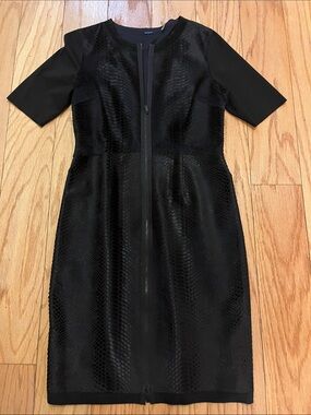 Elie Tahari Black Textured Zip-Front Sheath Dress